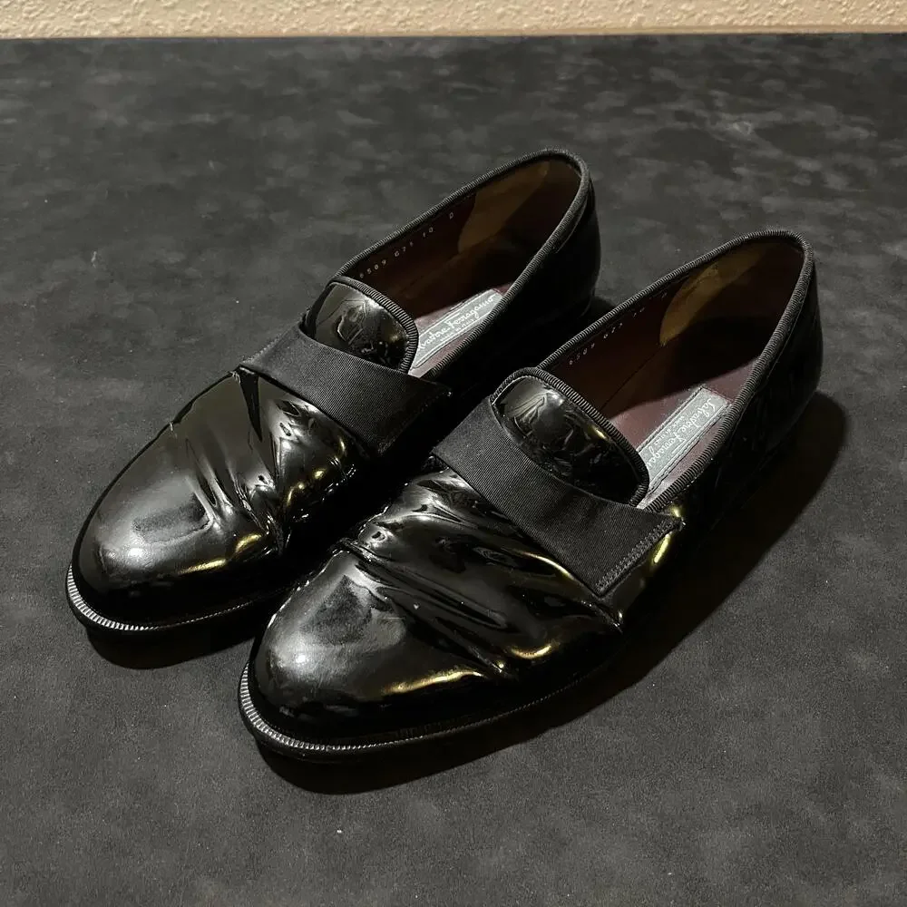 Salvatore Ferragamo Patent Leather Shoes Mens Size 10 Black Opera Vintage Preppy